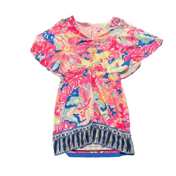 Lilly Pulitzer Gabrielle Dress Size L Cold Shoulder Caftan Pink Playa Hermosa - Picture 1 of 5